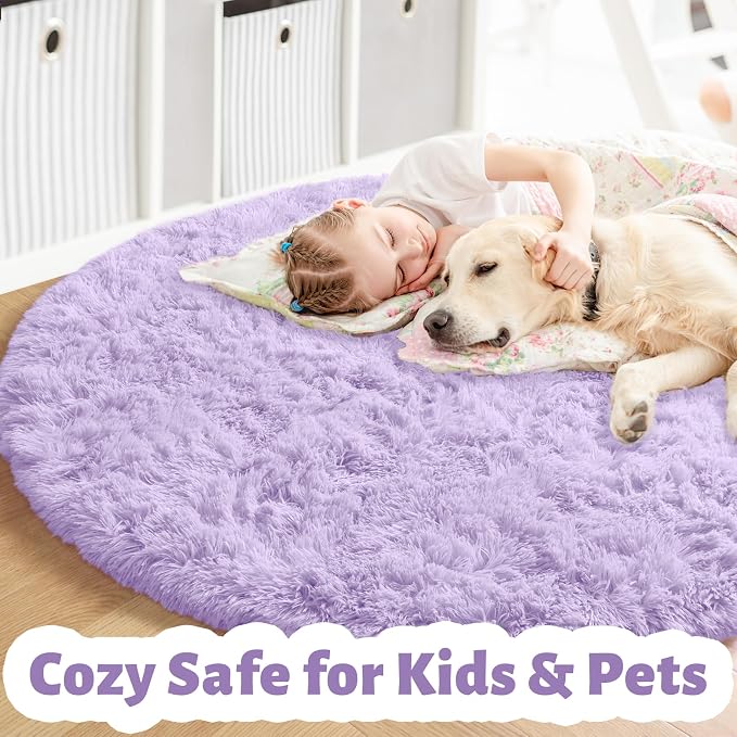 Amdrebio Light Purple Round Circle Rug 5Ft - Image 3