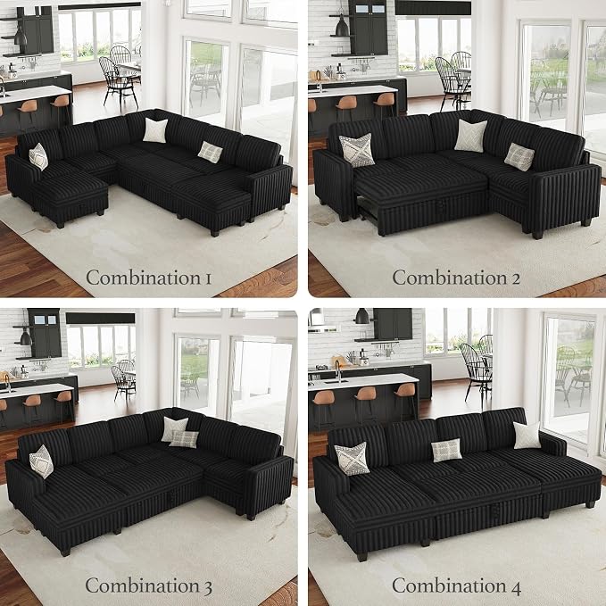 Belffin Corduroy Sectional Sleeper Sofa - Image 7