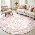 RELEANY Area Rugs Round 6ft Washable Non-Slip, Floral Vintage Distress Print by RELEANY