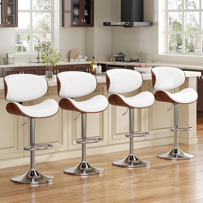 YaFiti Bar Stools Set of 4, Modern Pu Leather Swivel Adjustable Bar Stool by YaFiti