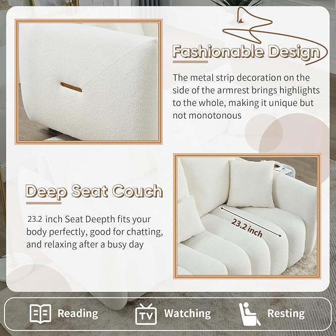 Antetek 78" Modern Sofa Couch, Comfy Deep Seat Teddy Cloud Sofa, Upholstered - Image 5
