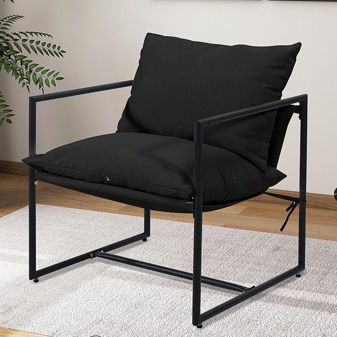 Kromax Sling Accent Chair, Cozy Living Room Chairs, Square Metal Frame by KROMAX