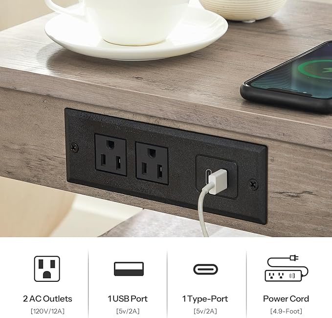 HOOBRO Side Table with Charging Station and USB Port, Small End Table - Image 6