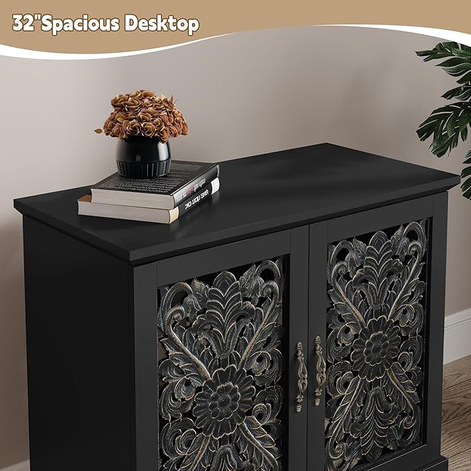 ARTPOWER Accent Cabinet with 2 Doors, Vintage Carved Wood Storage Cabinet - Image 5