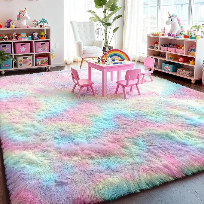 PAGISOFE Rainbow Rugs 6x9, Large Fluffy Soft Carpet, Plush Shaggy Rugs - Image 5