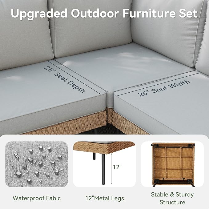 Aoxun 6 Piece Patio Furniture Set, 6 Seats Outdoor Sectional Sofas - Image 4