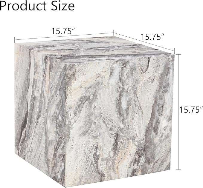 16'' Cube Coffee Table with Marble Stone Pattern, Square No Assembly End Table - Image 2