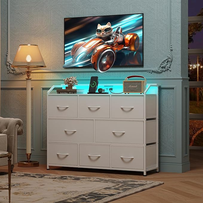 WLIVE Led Dresser for Bedroom, Wide Chest of Drawers for Hallway, 8 Fabric - Image 2