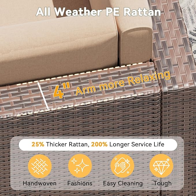 Aoxun 7 Piece Patio Furniture Set, All-Weather Wicker Outdoor Furniture 6 Seats - Image 3