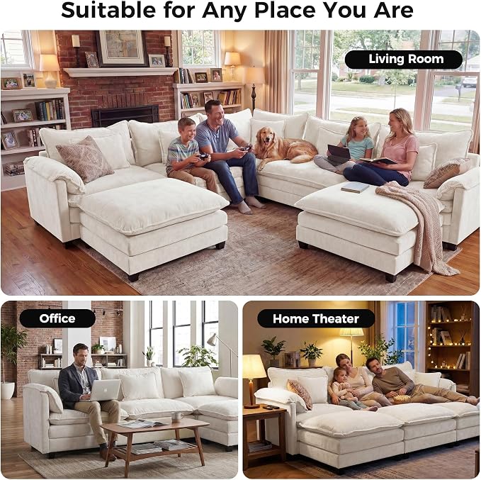 ELUCHANG 150" Oversized V-Shaped Cloud Couch Modular Sectional Sofa - Image 3