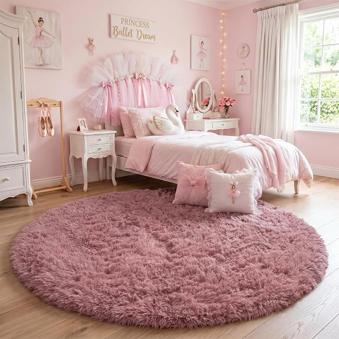 Amdrebio Blush Fluffy Round Rug 4Ft - Image 6