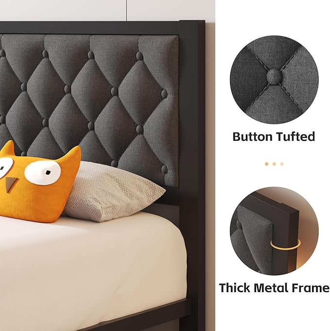 Fluest Twin Bed Frame with Headboard Linen Upholstered Bed Frame Platform - Image 4