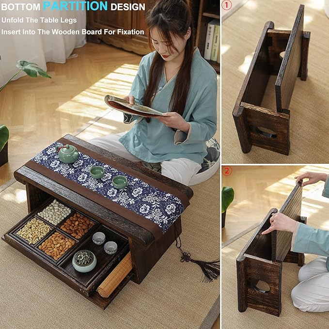 Japanese Floor Table Foldable Solid Wood Coffee Table Low Kotatsu Table - Image 6