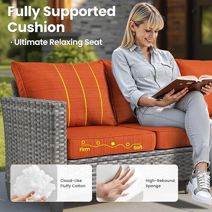 ovios 5 Pieces Patio Furniture Set, Outdoor Wicker Sofa Couch - Image 7