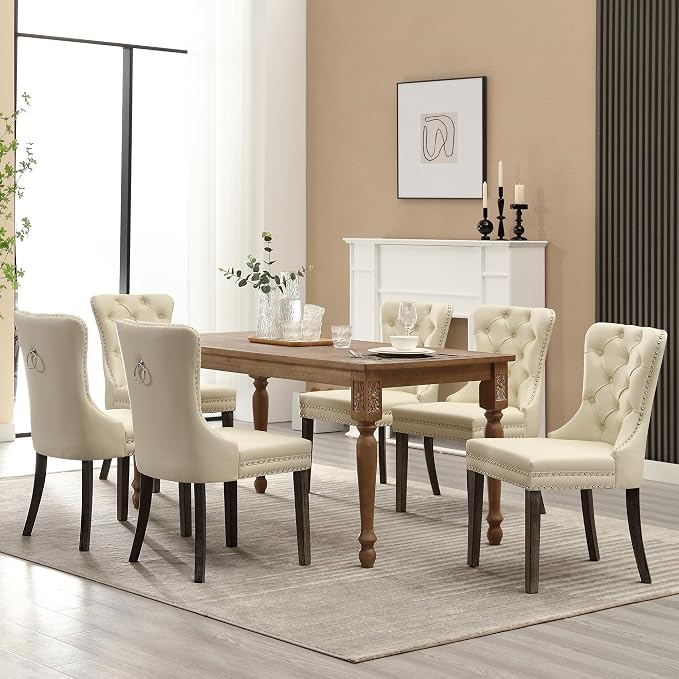 KCC Faux Leather Dining Chairs Set of 4, Upholstered High-end Tufted Dining - Image 9