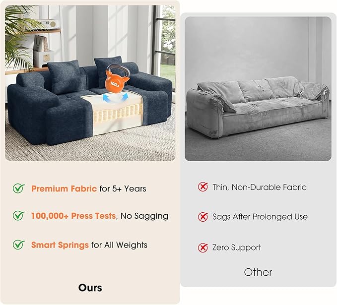 83.5" Boneless Loveseat with Ottoman, Cloud Comfy Couches - Image 4
