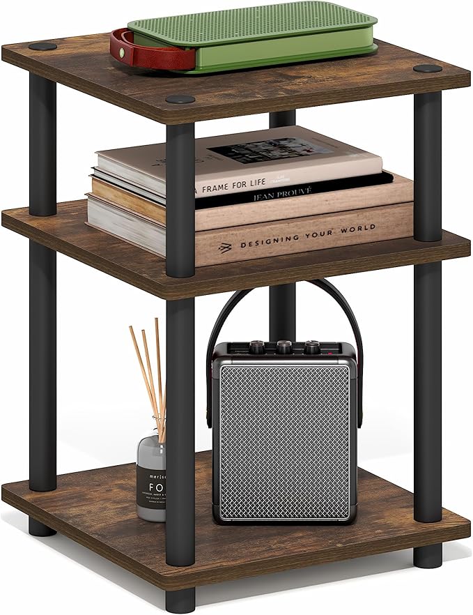 Furinno Turn-N-Tube Side Table, 3-Tier Square Modern End Table, Toolless Open by Furinno-FitsYourSpaceFitsYourBudget
