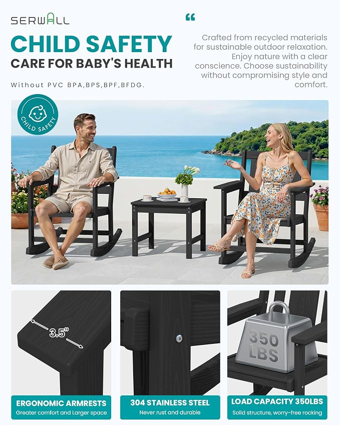 SERWALL Outdoor Rocking Chairs Set of 2 - Image 5