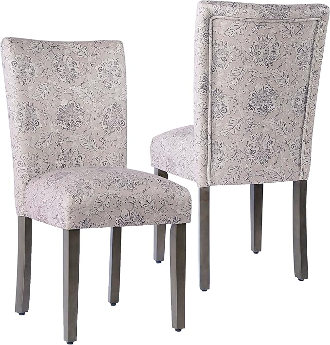 HomePop Classic Parsons Dining Chair -Gray Linen Artistic Floral Print by HomePop