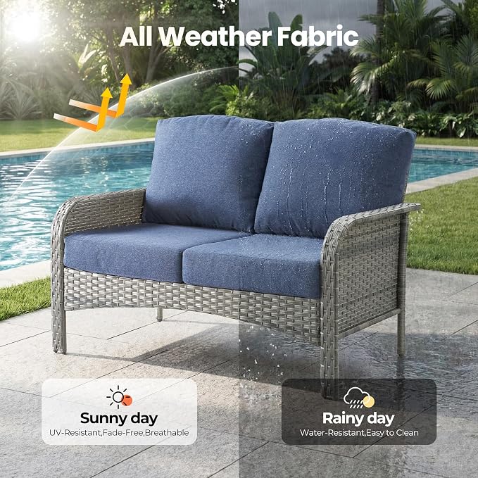 Weaxty Wicker Patio Furniture Set High Back Loveseat Sofa Couch Armchair Coffee - Image 7