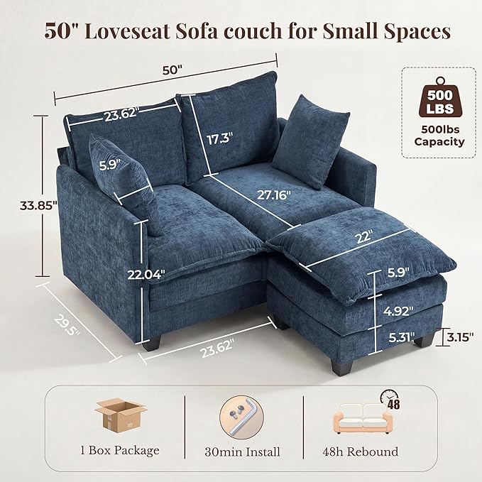 Loveseat Sofa with Ottoman, Cloud 3-Layer Cushion, Living Room, in a Box - Image 2
