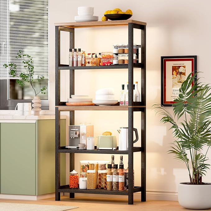 Vlsrka Wooden Bookshelf with Lights, 5 Tier Bookshelf with Storage, Tall - Image 3