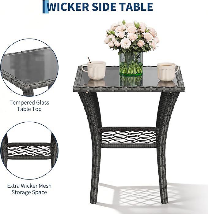 3-Piece Outdoor Patio Furniture Set, 2 Swivel Rocking Chairs and Tempered Glass - Image 5