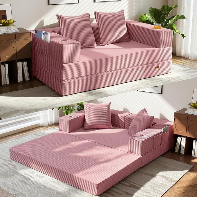 COMAX Futon Sofa Bed, 4‑in‑1 Convertible Sofa Bed, Folding Boneless Couches by COMAX