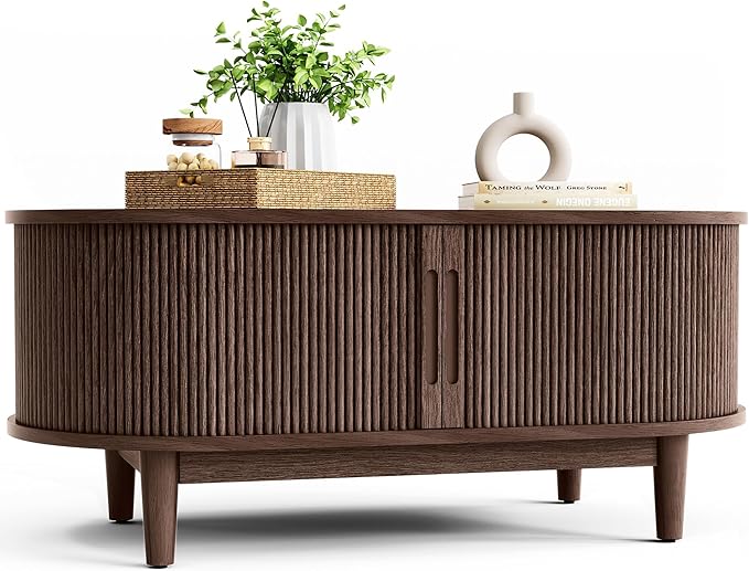 LINSY HOME Oval Coffee Table, Wood Coffee Table by LINSYHOME
