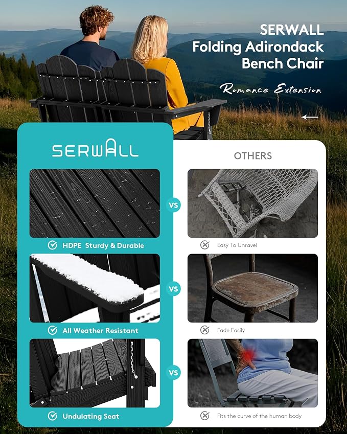 SERWALL 5 Pieces HDPE Patio Adirondack Chair Set, 2 Adirondack Chair - Image 5