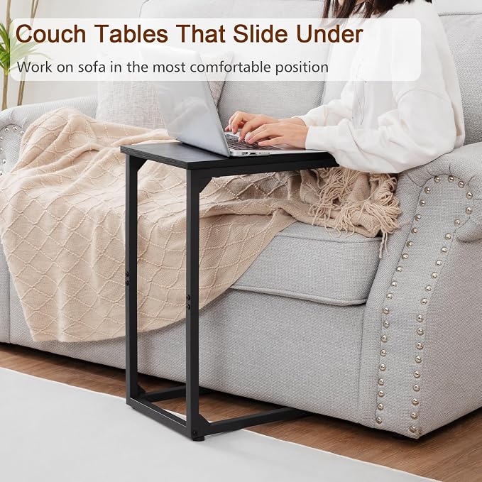 AMHANCIBLE C Shaped End Table, Couch Tables that Slide Under, TV Tray Snack - Image 4