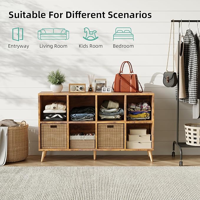 8-Cube Bookshelf 2 Tier Retro Bookcase - Image 4