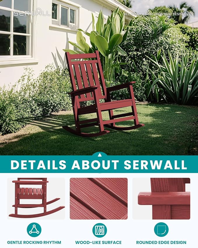 SERWALL Oversized Outdoor Rocking Chair Set of 2, HDPE Rocker - Image 4