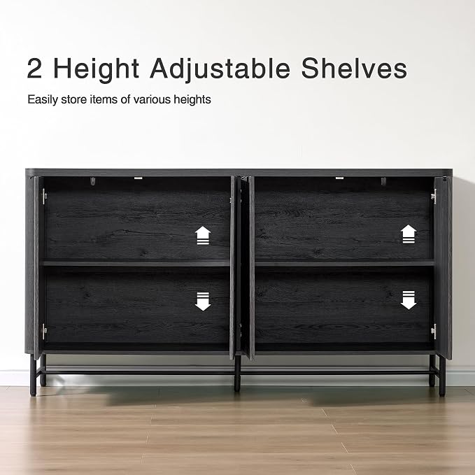 Fatmok 65" Buffet Cabinet with Storage, Fluted Credenza Sideboard with 4 Doors - Image 4