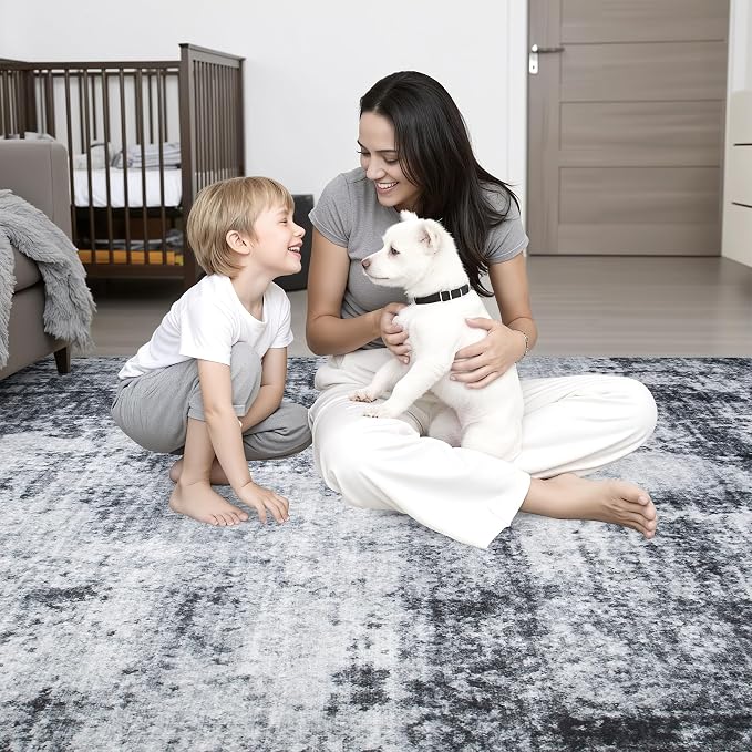 5x7 Area Rug Living Room Rug: Washable Modern Abstract Soft Thin Rug Indoor - Image 9
