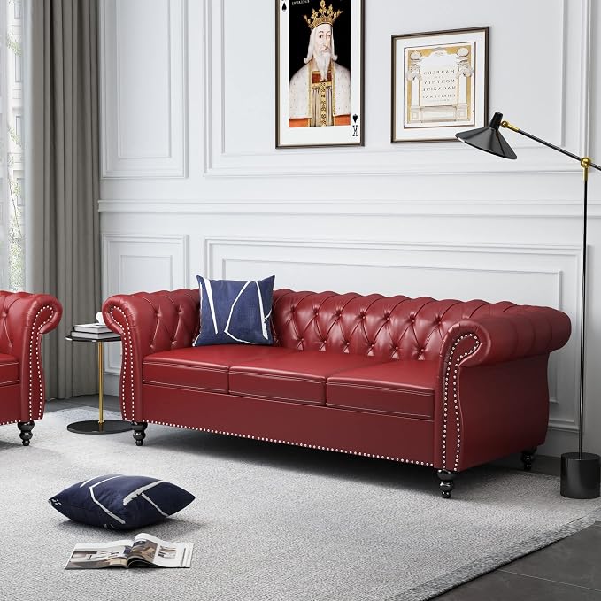 QHITTY 3 Piece Living Room Set, Sectional Chesterfield Sofa Chair Contemporary - Image 8