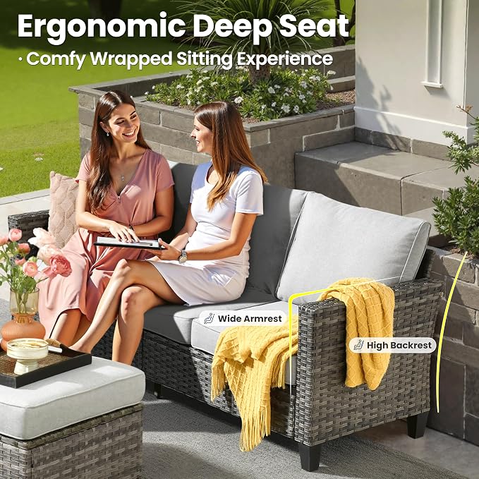 ovios 9 Pieces Patio Furniture Set, Outdoor Wicker Sofa Couch - Image 7