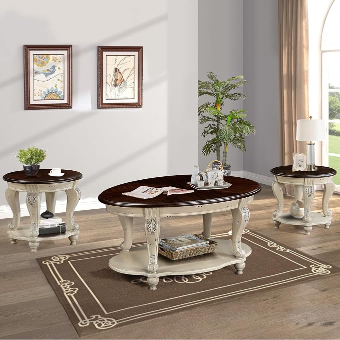 Solid Wood End Table, 2-Tier Round Sofa Side Table - Image 7