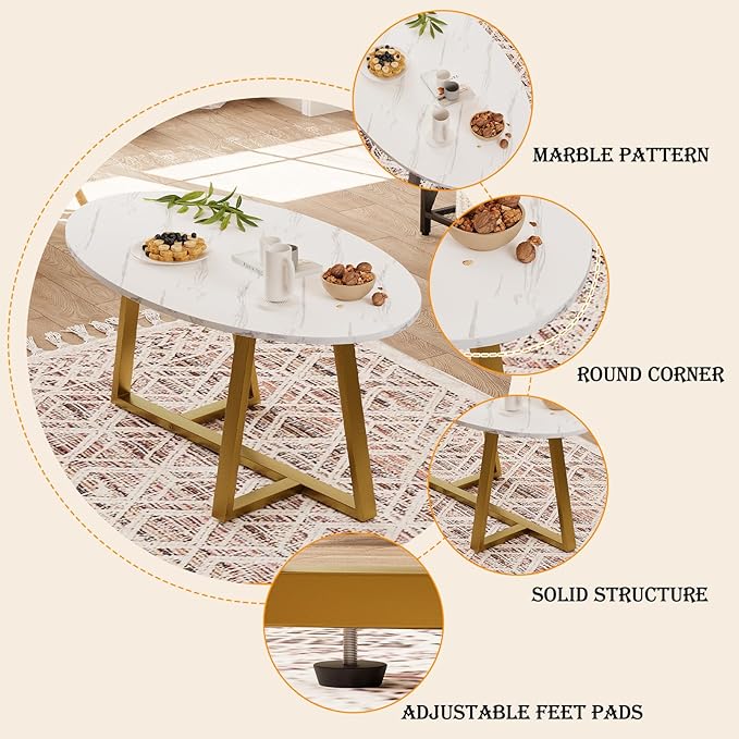 Wolawu Coffee Table White Faux Marble Coffee Table - Image 5