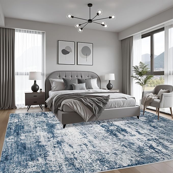 8x8 Area Rug Living Room Rug: Washable Modern Abstract Soft Thin Rug Indoor - Image 3
