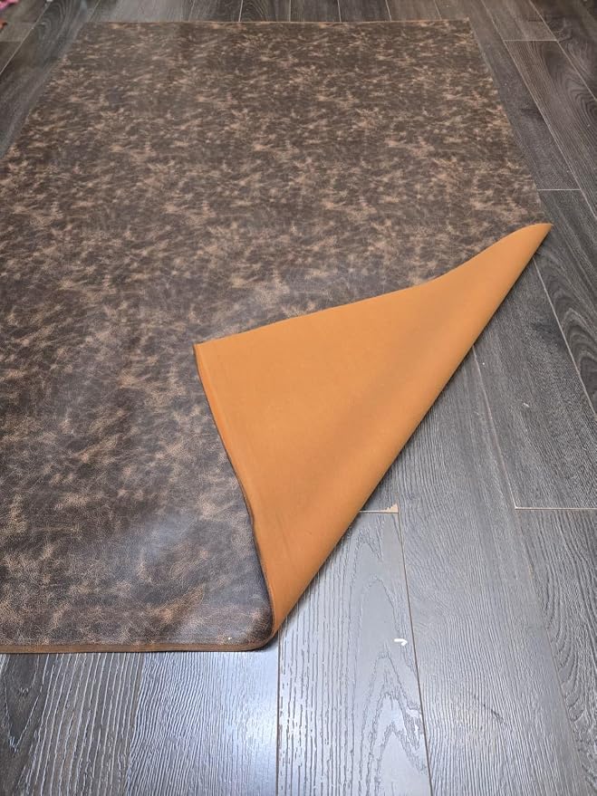 Brown Vintage Distressed Soft Faux Leather Fabric PU Peta Approved Vegan - Image 7