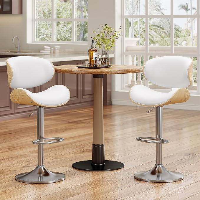 YaFiti Bar Stools Modern PU Leather Adjustable Swivel Barstools, Kitchen - Image 6