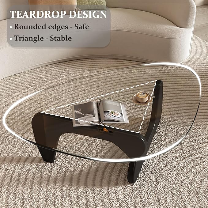 Modern Glass Coffee Table, 44.9"×32.3"×15.8" Triangle Center Table - Image 5