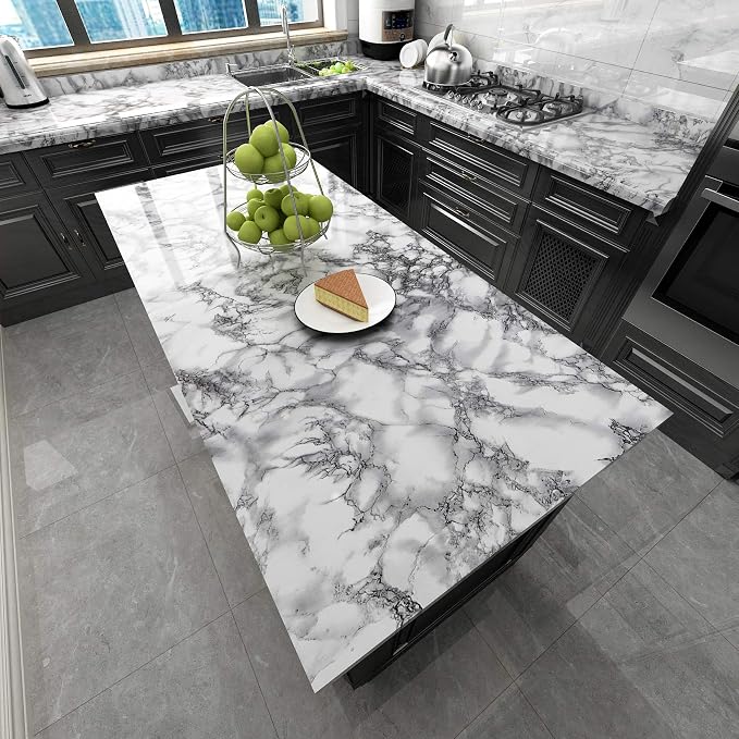 Livelynine Marble Wall Paper 15.8x394 Kitchen Wallpaper Self Adhesive Renter - Image 2