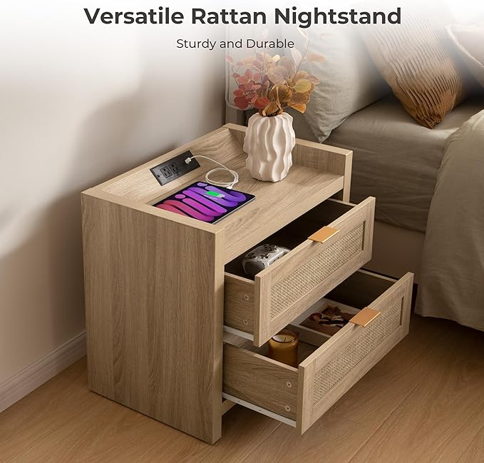 SICOTAS Rattan Nightstand Bedside Table - Image 6