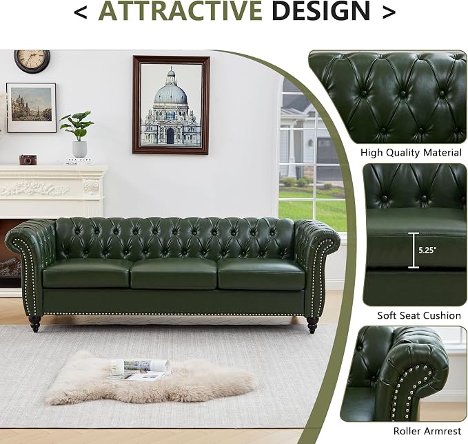 QHITTY 3 Piece Living Room Set, Sectional Chesterfield Sofa Chair Contemporary - Image 5