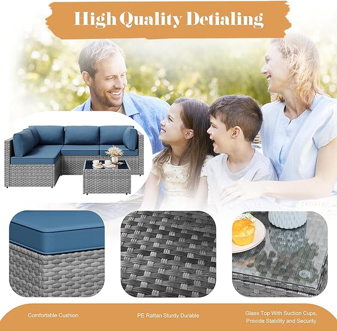 Vongrasig 5 Pieces Outdoor Sectional Furniture, All-Weather Rattan Patio - Image 6
