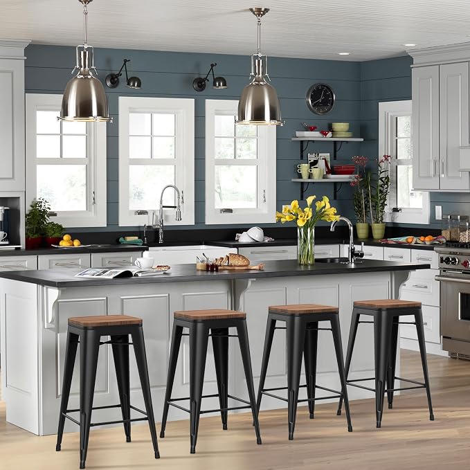 HAOBO Home 24" Backless Metal Counter Stool Height Bar Stools, Barstools by HAOBOHOME