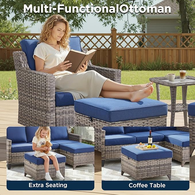 Outdoor Patio Furniture Set-6 Piece High Back Outdoor Furniture Set Sectional - Image 4