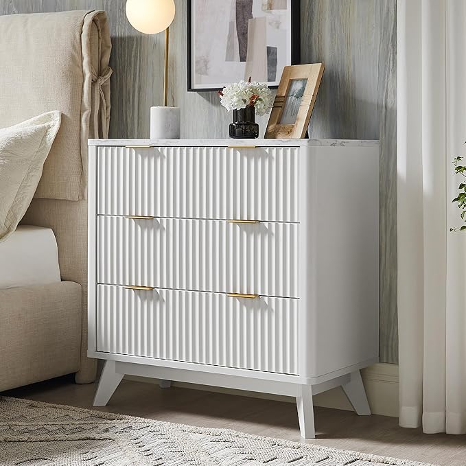 T4TREAM Fluted 3 Drawer Dresser, Curved Profile Design, Wood Drawer Organizer - Image 3